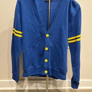 Vintage letterman Vibrant Blue Kids Cardigan with Yellow Accents